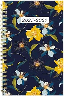 Blueline Essential Academic Weekly/Monthly Planner, 13 Months, July 2025 to July 2026, Twin-Wire Binding, Poly Cover, 8" x 5", Blossom Design, Navy (CA114PG.02-26)