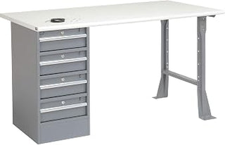 Global Industrial 60" W x 30" D Workbench, 1-1/4" Safety Edge ESD Top, 4 Drawer/Open Leg