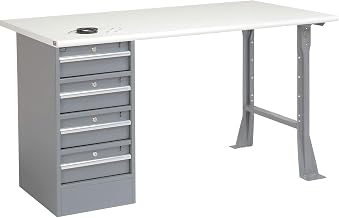 Global Industrial 60" W x 30" D Workbench, 1-1/4" Safety Edge ESD Top, 4 Drawer/Open Leg