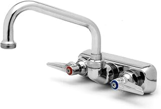 T&S Brass B-1116 Workboard Faucet with Wall Mount, 4-Inch Centers, 8-Inch Swing Nozzle and Lever Handles Silver