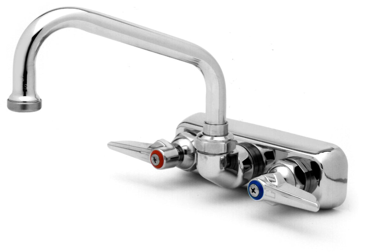 Workboard Faucet with Wall Mount by T&S Brass – not_applicable, Chrome plated brass body & tubular spout and chrome plated metal handles & escutcheon, Silver, Model B-1116