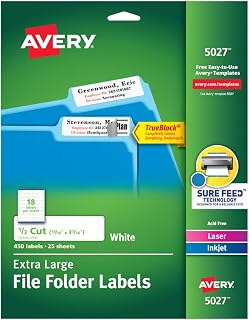 Avery Extra Large Filing Labels, 15/16"x3-7/16", 450/PK, White