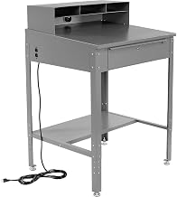 Global Industrial 34-1/2"W x 30" D x 38" H Shop Desk with Pigeonhole Riser, Electrical Outlets, Sloped Surface, Gray