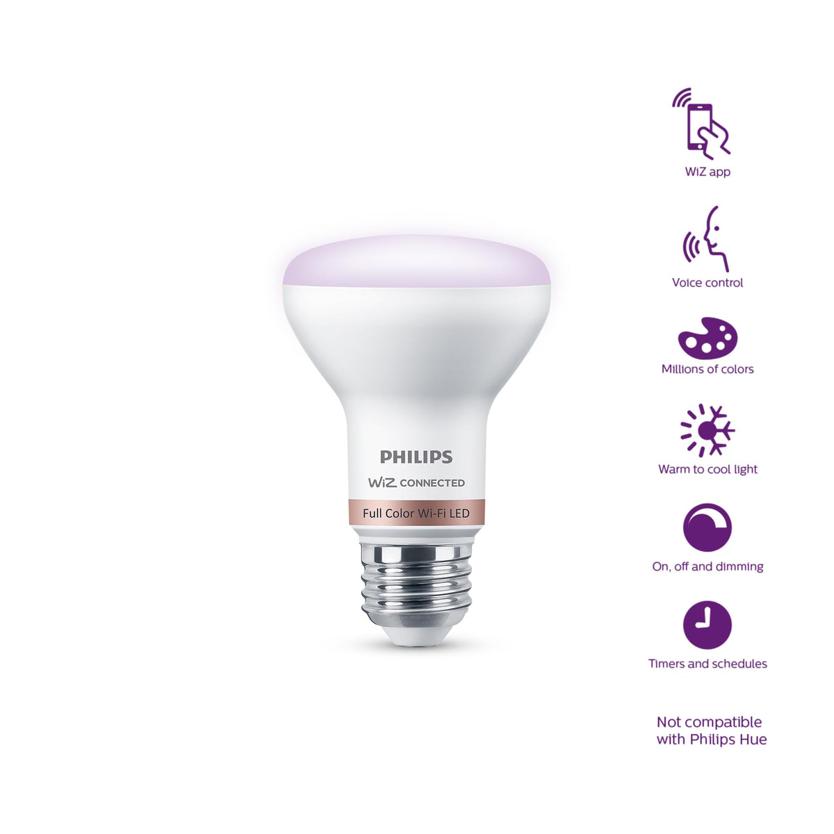 Smart Wi-Fi Connected LED 45-Watt R20 Light Bulb 4-Pack by PHILIPS – Plastic, Multicolor + Tunable White, Pack of 4, Model 567123