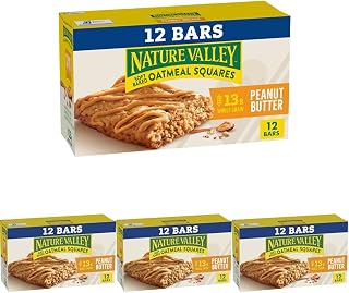 Nature Valley Peanut Butter Soft Baked Oatmeal Squares, 14.88 oz, 12 Count (Pack of 4)