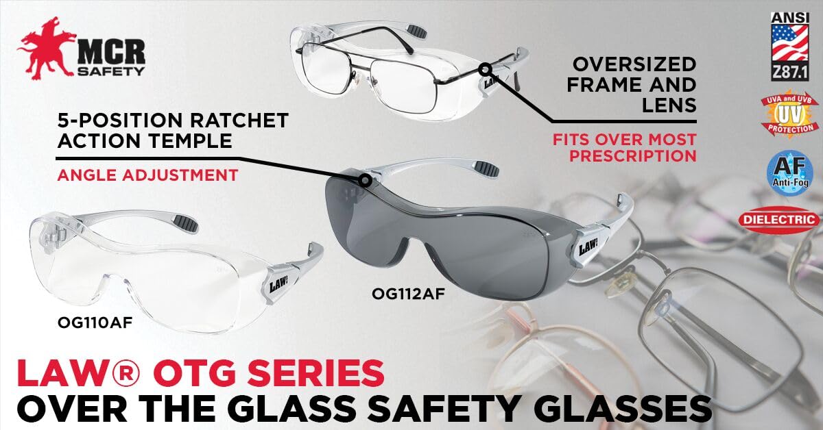 Glasses Law Over The Glass Safety Dialectric Glasses by MCR Safety – One Size, Nylon, Clear, Model OG110AF