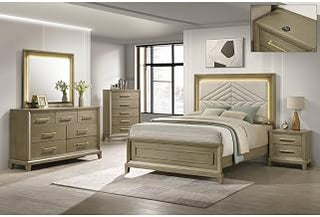 Dove Gray 5-piece Bedroom Set with LED Lighting, Queen