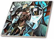 3dRose Three Men Playing Cards Geometric Art After Rockline 8 Inch Ceramic Tile
