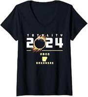 Womens Abco Arkansas 2024 Total Solar Eclipse V-Neck T-Shirt