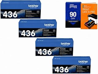 Brother Genuine TN436BK 4-Pack Black High Yield Toner Cartridge, Up to 6,500 Pages Each, for HL-L8360CDW, MFC-L8900CDW, HL-L9310CDW, MFC-L9570CDW, Bundle with Deco Essentials Printer eBook