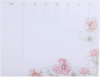 Quartet Glass Desktop Weekly Planner, 17" x 22", Whiteboard, Dry Erase Surface, Clean Erase, Includes 1 Dry Erase Marker, Floral (GDP2217F)