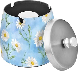 Little Daisy Pattern Splash Ashtray with Lid, Outdoor Ashtrays for Patio