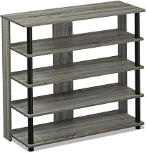 Furnifact Grey Wooden 5-Tier Shoe Rack Organizer for Entryway, Closet, or Hallway Storage, Holds 12 Pairs, Easy Assembly with Included Hardware