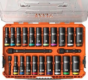 KLEIN TOOLS 65121IMPCT KNECT Deep-Well 3/8-Inch Drive Impact Socket Set, SAE and Metric, 23-Piece Tool Set, Impact Driver Adapter, Multi-Purpose Wrench Adapter, Color-Coded, MODbox Socket Organizer