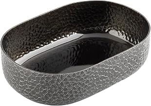 TableCraft 10702 Bowl/Basket, 64 oz., 9-1/4" x 6-3/8" x 2-5/8", Oval, Aluminum, Crackle Pattern with Black Powder Coat Finish, 6 Each per case