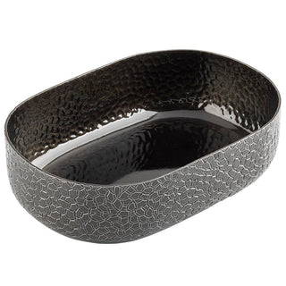 Bowl/Basket, 64 oz., 9-1/4" x 6-3/8" x 2-5/8", Oval, Aluminum, Crackle Pattern with Black Powder Coat Finish, 6 Each per case by Tablecraft – Aluminum, Black, Model 10702