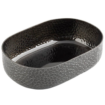 Bowl/Basket, 64 oz., 9-1/4" x 6-3/8" x 2-5/8", Oval, Aluminum, Crackle Pattern with Black Powder Coat Finish, 6 Each per case by Tablecraft – Aluminum, Black, Model 10702