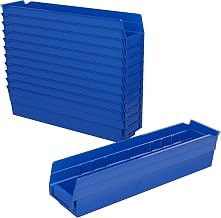 Akro-Mils 30128 Heavy Duty Plastic Shelf Bins, 18"x 4"x 4", Blue, 12-Pack