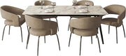 LeisureMod 7-Piece Dining Set with Rectangular Sintered Stone Dining Table and 6 Leather Dining Chairs with Iron Base