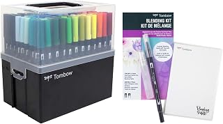 Tombow Art Marker Collection: 108 Color Dual Brush Pen Set with Hard Travel Case & Blending Palette Kit