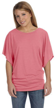 Bella + Canvas Women's Flowy Draped-Sleeve Dolman Tee by BELLA+CANVAS – Polyester/9,Polyester/48,Polyester/35, Red Marble, Model 8821