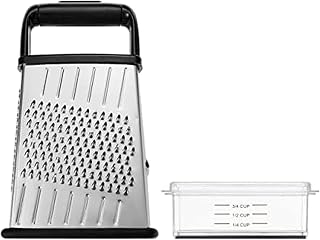 Farberware Slim Box Grater with Storage Container, Stainless Steel 4-Sided Cheese Grater with 1-Cup Catch Cup, Lid, and Non-Slip Base - Dishwasher Safe Kitchen Grater for Cheese, Vegetables, and More