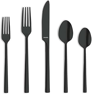 Amefa Dallas 18/0 Black Stainless Steel Flatware Set - 20-Piece Service for 4 - Modern Silverware - Fork Spoon Knife Cutlery Set