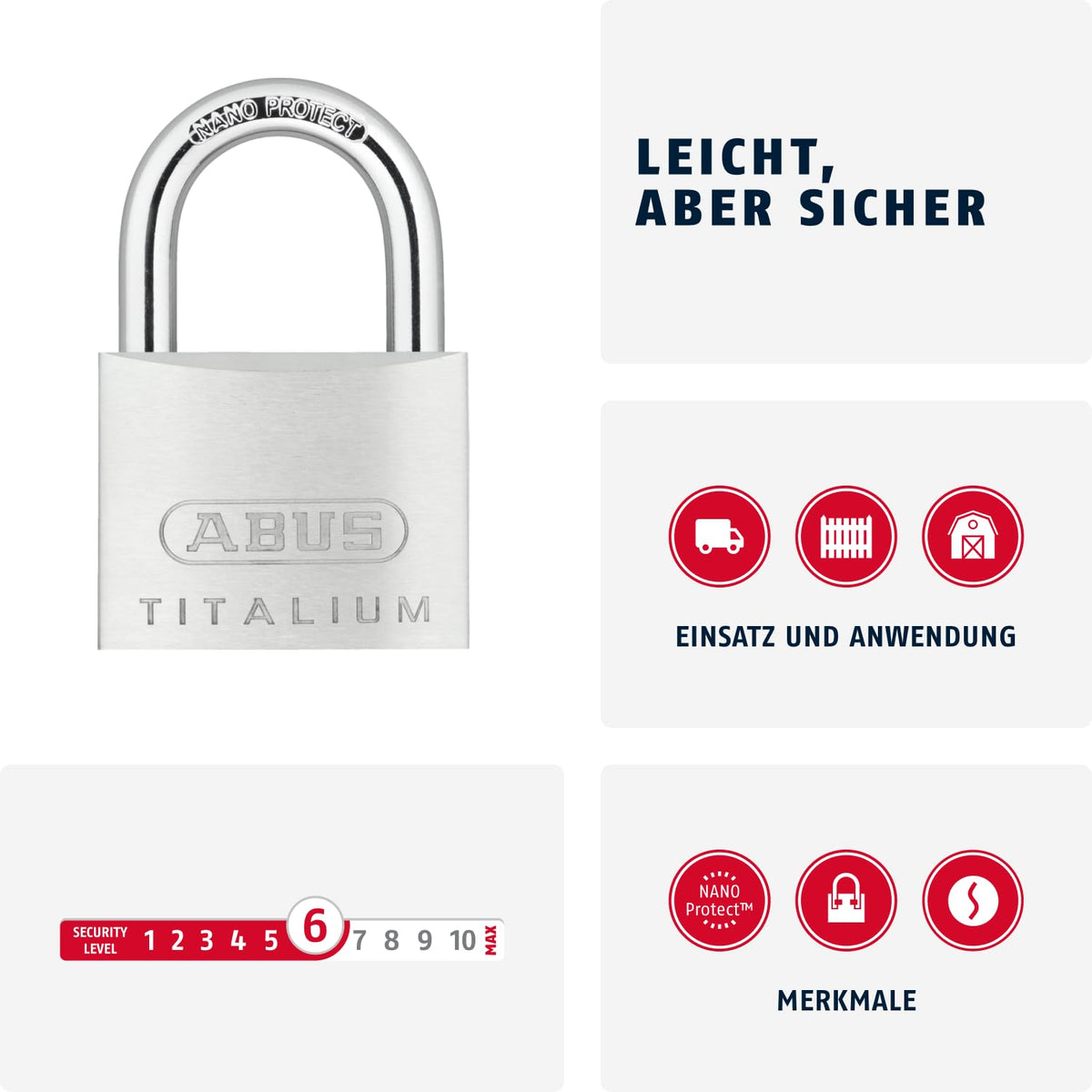 64TI/50 50mm Titalium Padlock Keyed KA by ABUS – 50 mm lock body, regular shackle, Aluminium Alloy Steel, Pack of 6, Model ABUKA56206