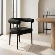 Boucle-Upholstered Dining Chair with Ash Wood Legs by Starlight Canyon Home – 25.4 x 22.2 x 28.4 inches, Boucle,Wood, Black