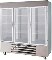 Beverage-Air HBR72-1-HG 75" Horizon Series Three Section Glass Half Door Reach-In Refrigerator 72 cu.ft. Capacity Stainless Steel Exterior and Interior with Bottom Mounted by