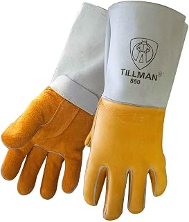 John Tillman Large 14" Gold and Pearl Premium Elkskin CottonFoam Lined Stick Welders Gloves with Kevlar Thread Locking Stitch (Carded) (TIL850L)