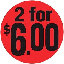 Price Tag Labels 2 for $6.00 Red Black Imprint - 1 1/2 Dia 1000 Per Roll