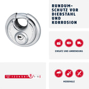 ZUB Diskus Vorhangschloss 25/ by ABUS – 90mm, Stainless Steel, Silver, Model 25/70_B