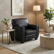 Faux-Leather Upholstered Armchair with Padded Seat and Arms by Starlight Canyon Home – Faux Leather, Black
