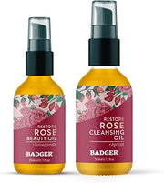 Badger Rose Cleansing Oil & Rose Face Oil - USDA Organic Cleansing & Moisturizing in Glass Bottles