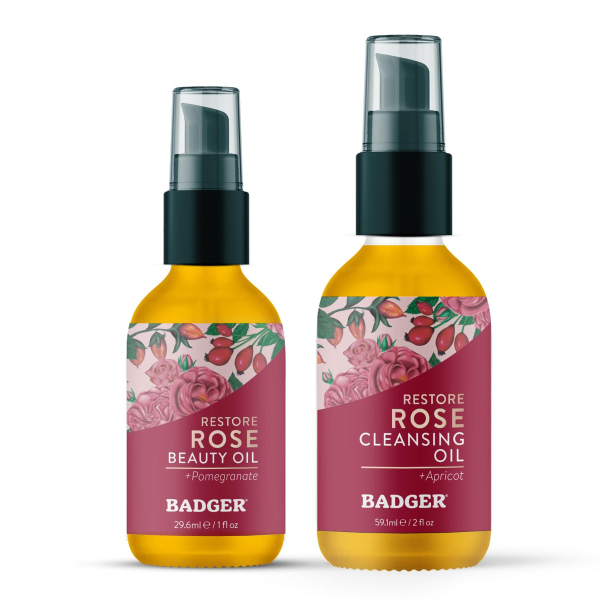 Rose Cleansing Oil & Rose Face Oil - USDA Organic Cleansing & Moisturizing in Glass Bottles by Badger – Commercial Grade