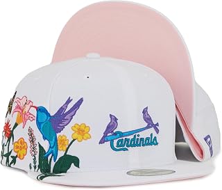 New Era Hat St. Louis Cardinals White Blooming Pack 59Fifty Men's Fitted Hat Rare Embroidered Graphics Pink Under Brim