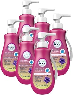 Veet Sensitive Skin Formula with Aloe Vera and Vitamin E, Dermatologically Tested Hair Removal Gel Cream 13.5 Fl Oz. for Legs & Body (6 Pack)