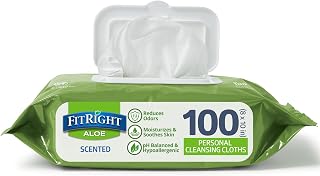 Medline FitRight Aloe Personal Wipes, 8 x 10 Inches, Scented, Soft Pack with Flip Top Lid, Pack of 100