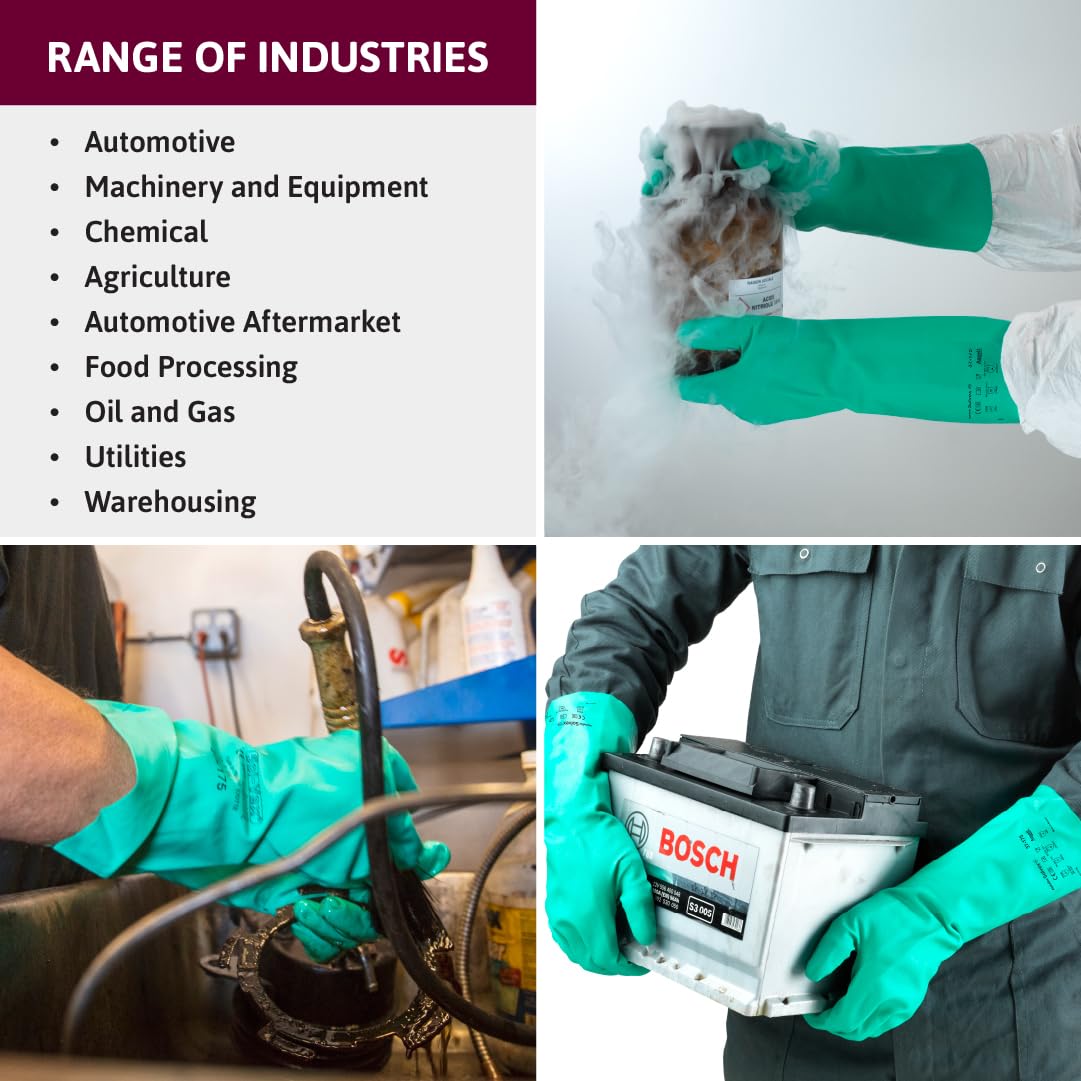 AlphaTec Solvex Vend Pack Flocked Chemical-Resistant Gloves for Cleaning by Ansell – Medium, Nitrile, Green, Pack of 144, Model 37-175