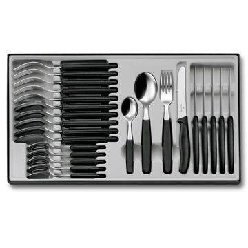 Table Set Swiss Classic with Tomato Knife 24 Pieces by Victorinox – 30 x 5 x 5 cm, Stainless Steel, Black, Pack of 24, Model 6.7833.24