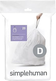 simplehuman code D Custom Fit Drawstring Trash Bags in Dispenser Packs, 20 Count, 20L / 5.2 Gallon, White