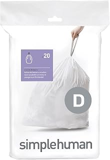 simplehuman code D Custom Fit Drawstring Trash Bags in Dispenser Packs, 20 Count, 20L / 5.2 Gallon, White