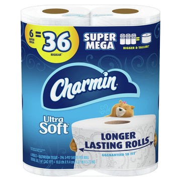 Ultra Soft Toilet Paper by Charmin – 6 Count (Pack of 1), Paper, White, Pack of 6