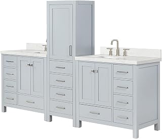 94" Double Bathroom Vanity With Linen Cabinet Set by ARIEL
