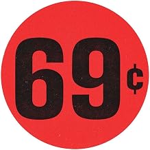 69¢ Labels Large Price Point Price Tag Labels Red with Black Imprint - 1 1/2"Dia 1000 Per Roll