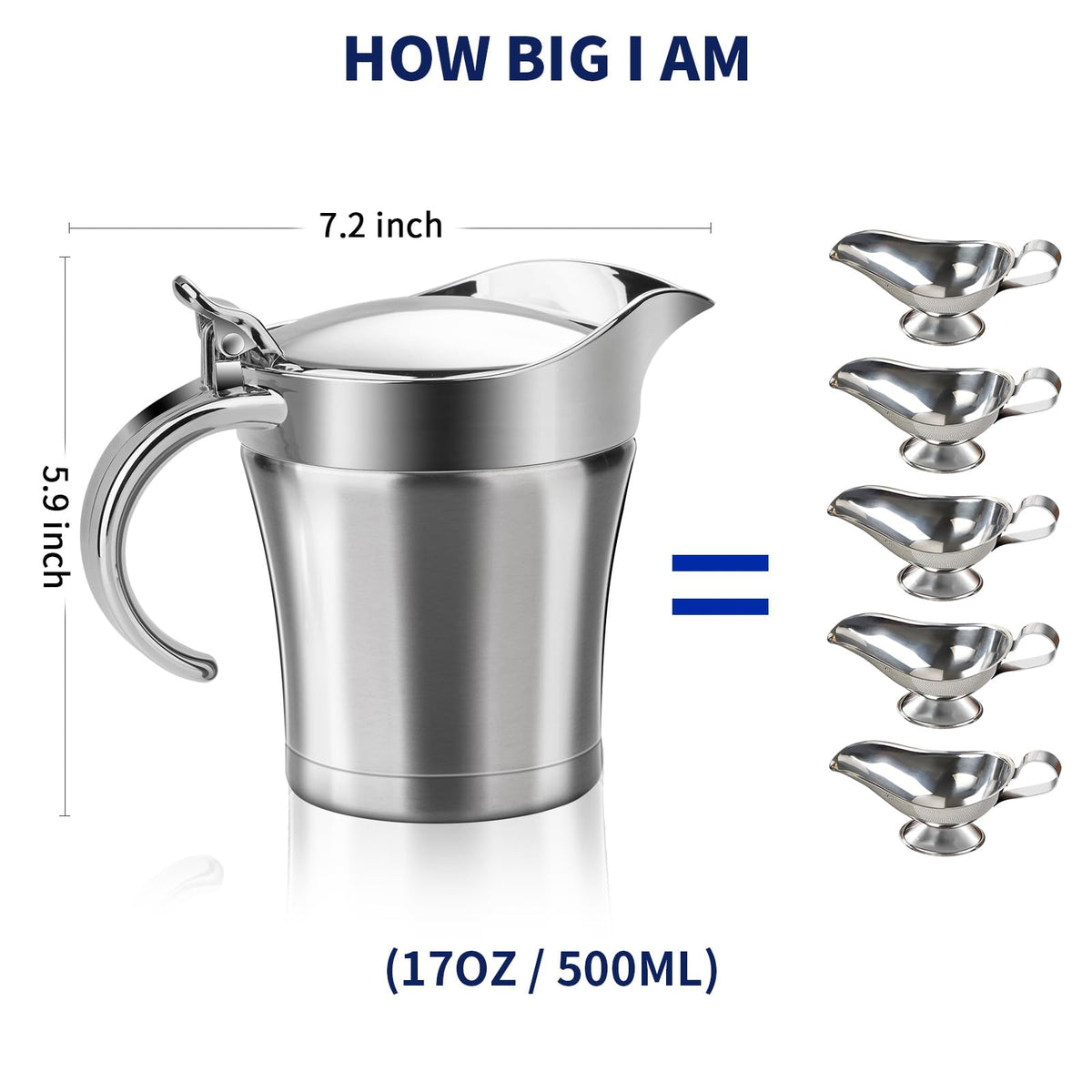 Shofilt Stainless Steel Gravy Boat, Double Wall Insulated, 17oz, Silver
