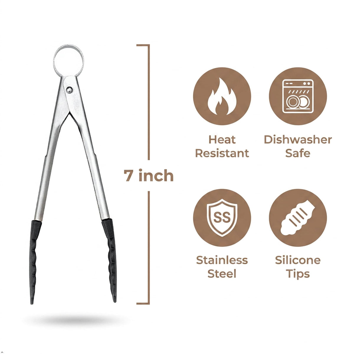 PICCOLO Stainless Steel 7 Inch Silicone Mini Tongs by Cuisipro – 7", Stainless Steel, Black, Model 74708502