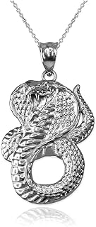 LA BLINGZ Sterling Silver King Cobra Snake Pendant Necklace