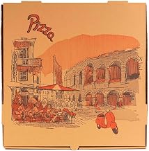KITCH24/7 Italian Style Pizza Box, Brown Corrugated, 18 x 18 x 2 Inch, Restaurant Take-Out Design Print, 50 Count per Case